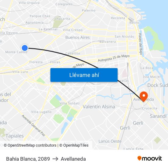 Bahía Blanca, 2089 to Avellaneda map