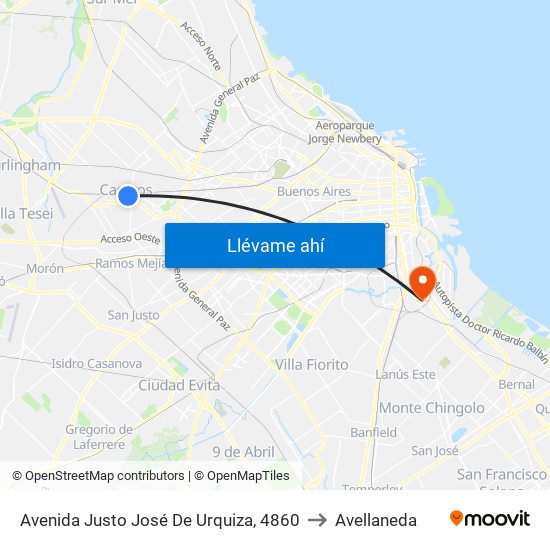 Avenida Justo José De Urquiza, 4860 to Avellaneda map