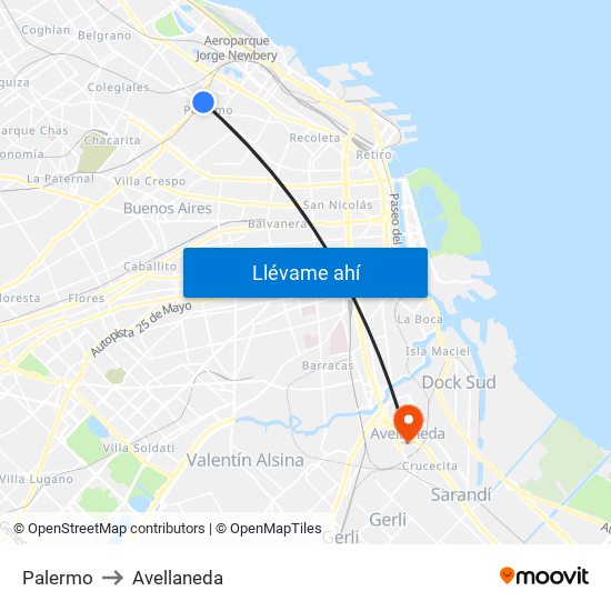 Palermo to Avellaneda map