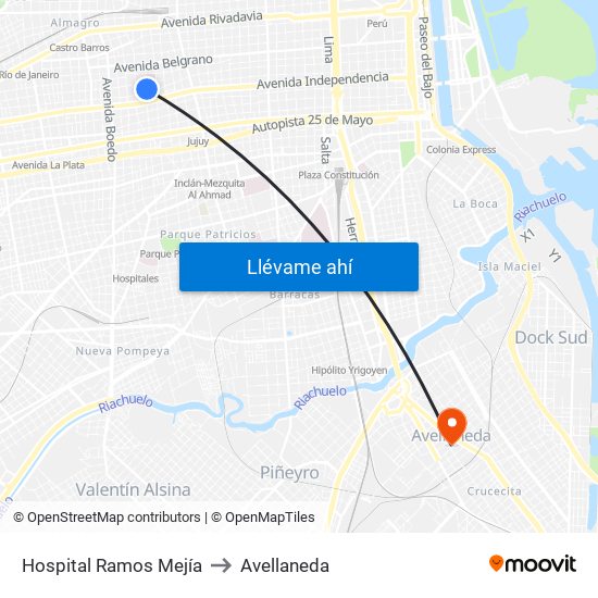 Hospital Ramos Mejía to Avellaneda map