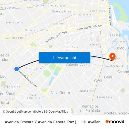 Avenida Crovara Y Avenida General Paz (180 - 630) to Avellaneda map
