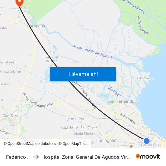 Federico Lacroze to Hospital Zonal General De Agudos Virgen Del Carmen De Zarate map