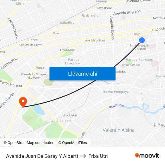 Avenida Juan De Garay Y Alberti to Frba Utn map