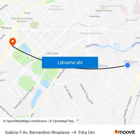 Galicia Y Av. Bernardino Rivadavia to Frba Utn map