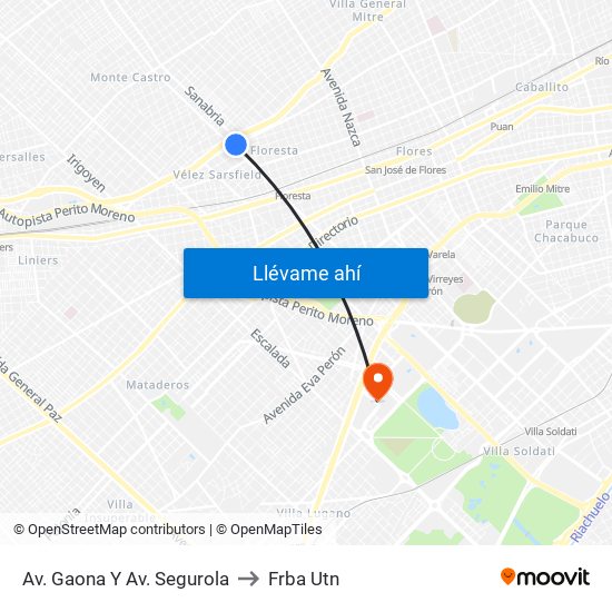 Av. Gaona Y Av. Segurola to Frba Utn map