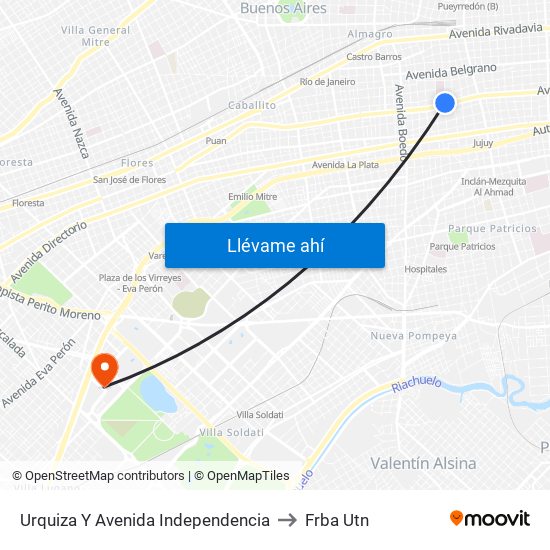 Urquiza Y Avenida Independencia to Frba Utn map