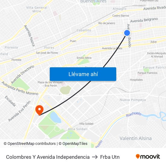Colombres Y Avenida Independencia to Frba Utn map