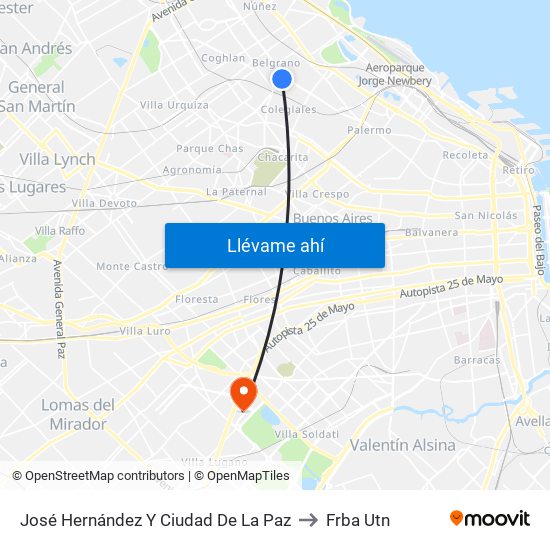 José Hernández Y Ciudad De La Paz to Frba Utn map