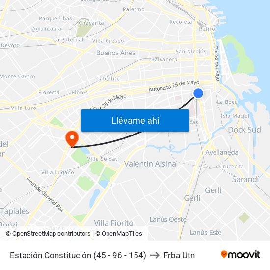 Estación Constitución (45 - 96 - 154) to Frba Utn map