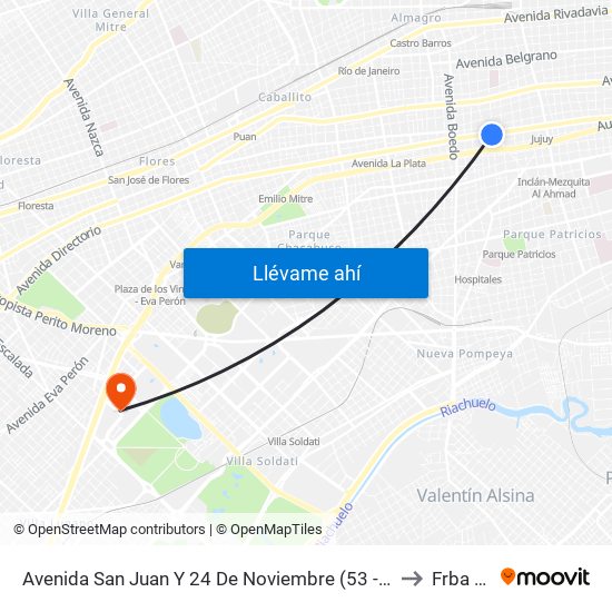 Avenida San Juan Y 24 De Noviembre (53 - 88 - 126) to Frba Utn map