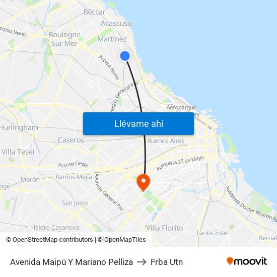 Avenida Maipú Y Mariano Pelliza to Frba Utn map