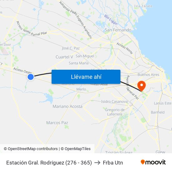 Estación Gral. Rodríguez (276 - 365) to Frba Utn map