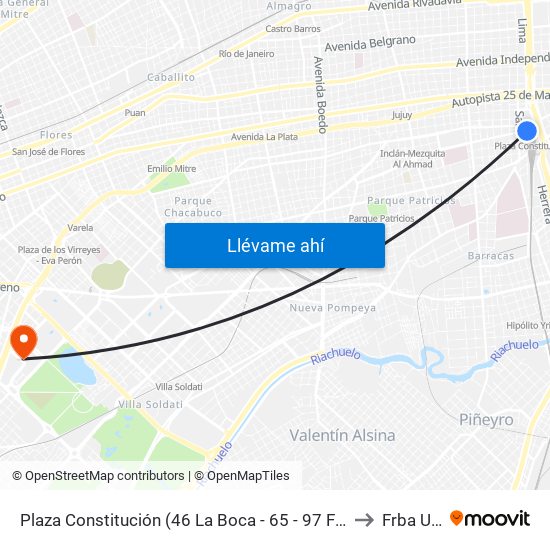 Plaza Constitución (46 La Boca - 65 - 97 Final) to Frba Utn map