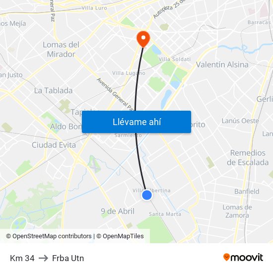 Km 34 to Frba Utn map