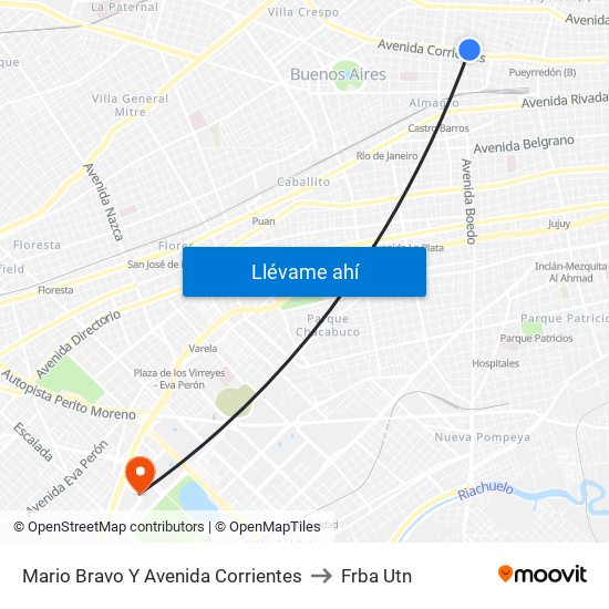 Mario Bravo Y Avenida Corrientes to Frba Utn map