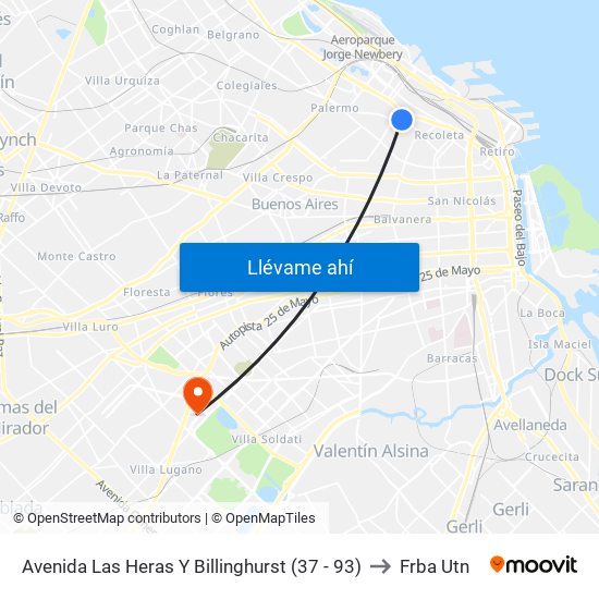 Avenida Las Heras Y Billinghurst (37 - 93) to Frba Utn map