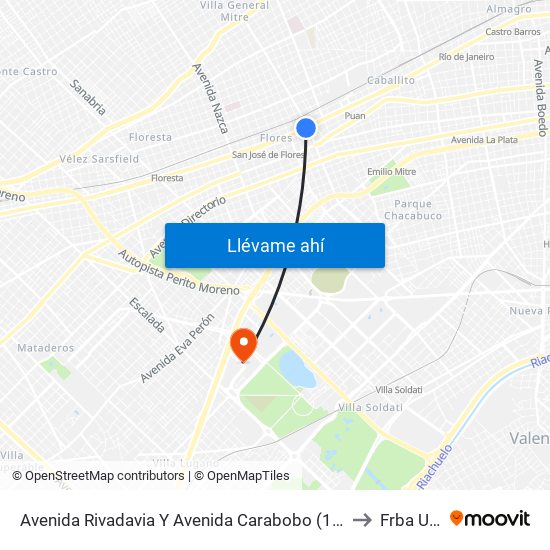 Avenida Rivadavia Y Avenida Carabobo (145) to Frba Utn map