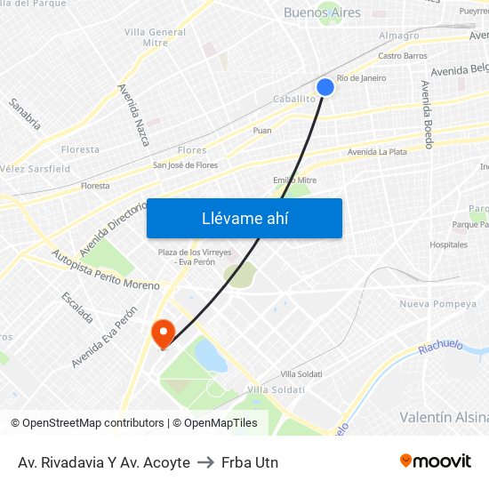 Av. Rivadavia Y Av. Acoyte to Frba Utn map