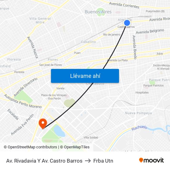 Av. Rivadavia Y Av. Castro Barros to Frba Utn map