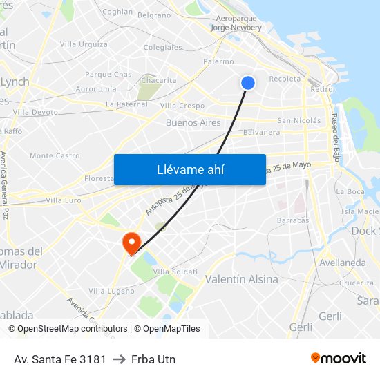 Av. Santa Fe 3181 (68) to Frba Utn map