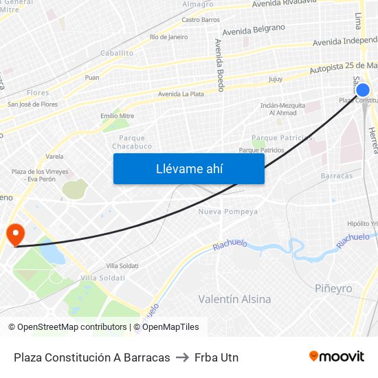 Plaza Constitución A Barracas to Frba Utn map