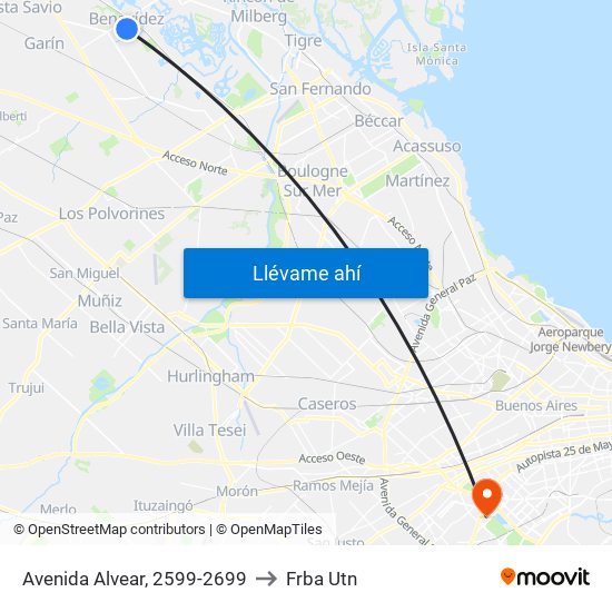Avenida Alvear, 2599-2699 to Frba Utn map