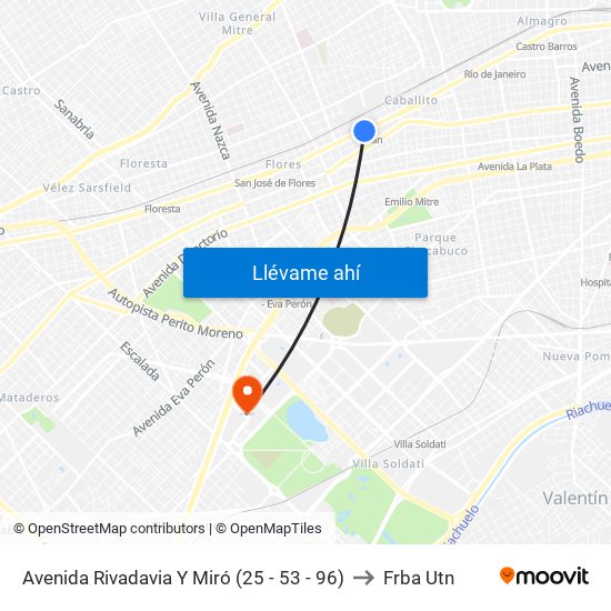 Avenida Rivadavia Y Miró (25 - 53 - 96) to Frba Utn map