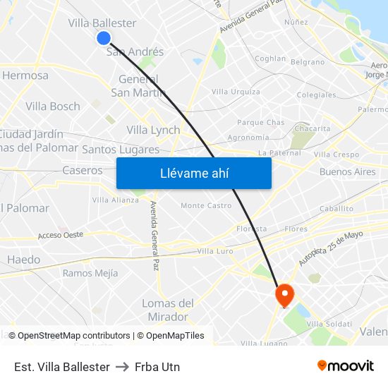 Est. Villa Ballester to Frba Utn map