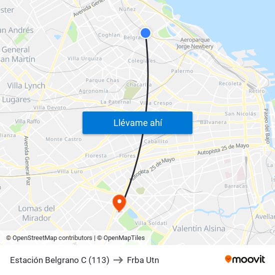 Estación Belgrano C (113) to Frba Utn map