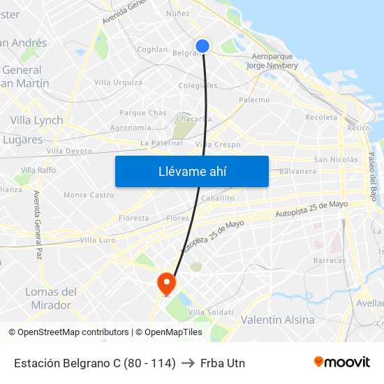 Estación Belgrano C (80 - 114) to Frba Utn map