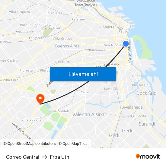 Correo Central to Frba Utn map