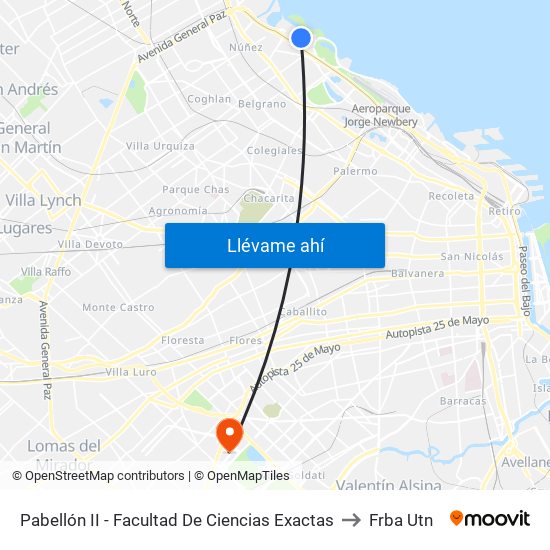 Pabellón II - Facultad De Ciencias Exactas to Frba Utn map