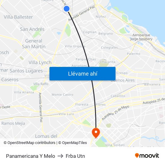 Panamericana Y Melo to Frba Utn map
