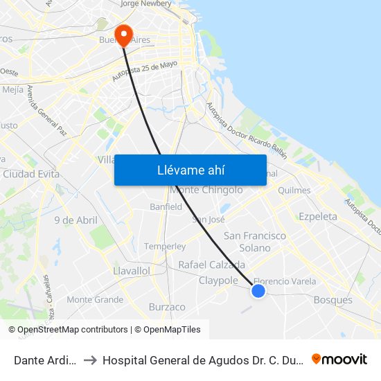 Dante Ardigó to Hospital General de Agudos  Dr. C. Durand map