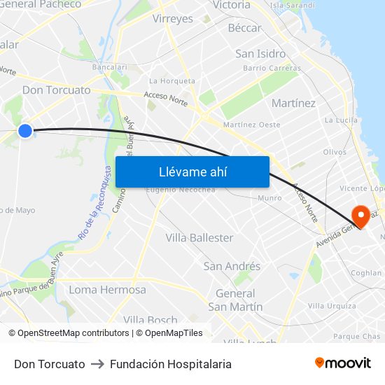 Don Torcuato to Fundación Hospitalaria map