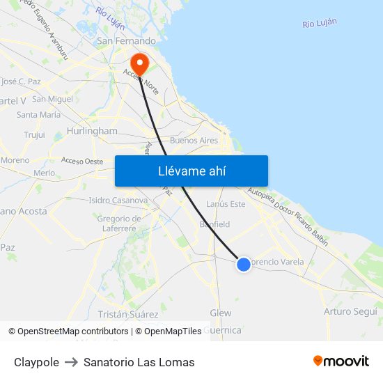 Claypole to Sanatorio Las Lomas map