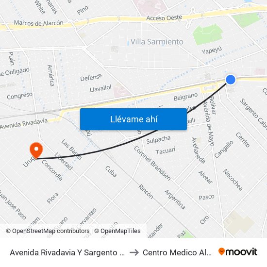 Avenida Rivadavia Y Sargento Cabral to Centro Medico Alcorta map