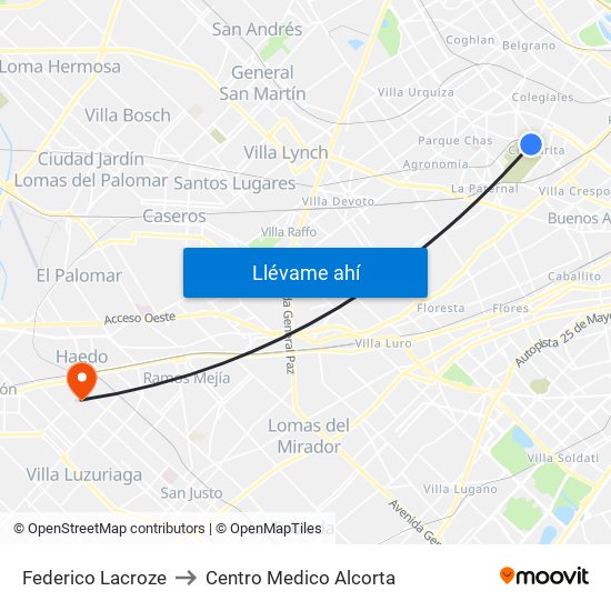 Federico Lacroze to Centro Medico Alcorta map