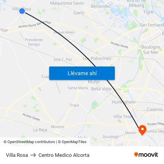 Villa Rosa to Centro Medico Alcorta map