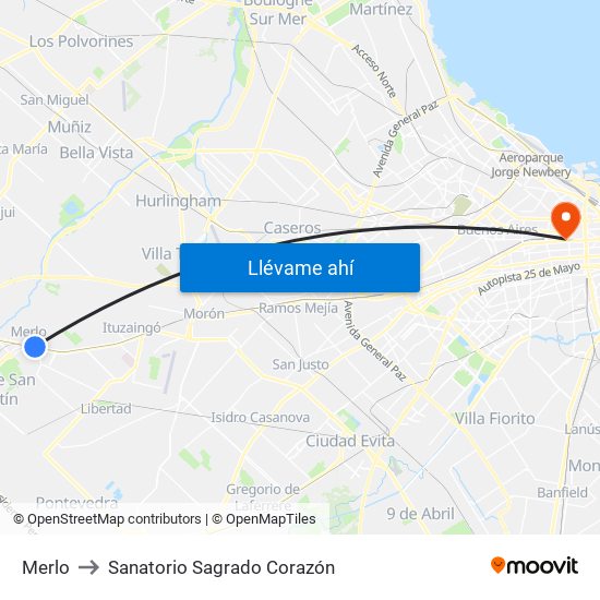 Merlo to Sanatorio Sagrado Corazón map