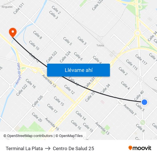 Terminal La Plata to Centro De Salud 25 map