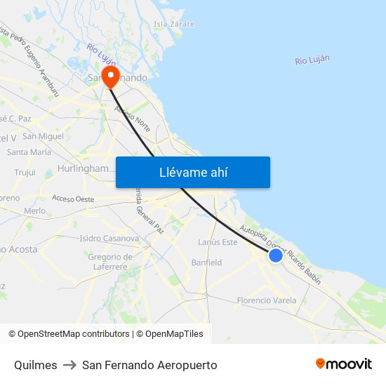 Quilmes to San Fernando Aeropuerto map