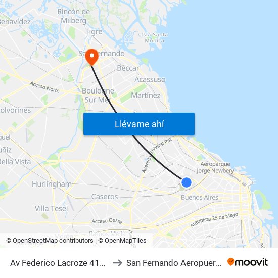 Av Federico Lacroze 4168 to San Fernando Aeropuerto map