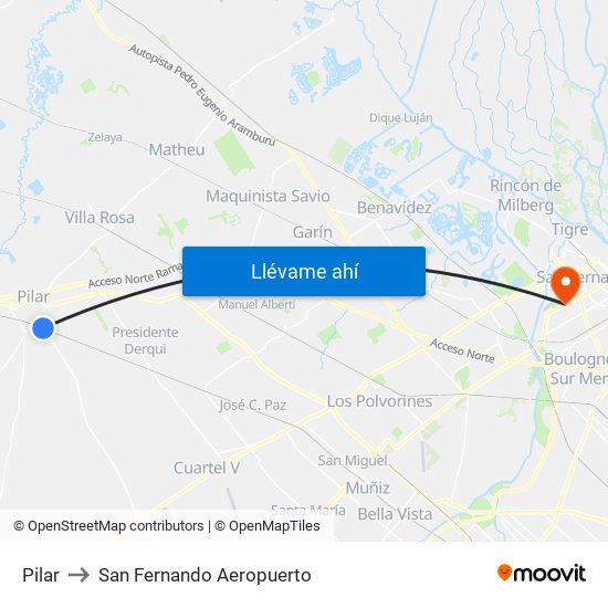 Pilar to San Fernando Aeropuerto map