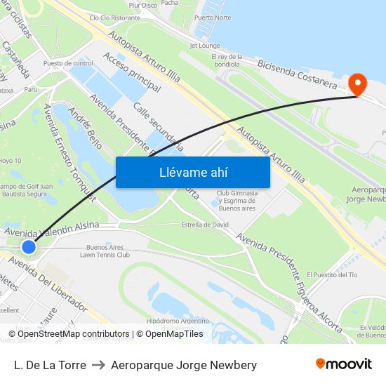 L. De La Torre to Aeroparque Jorge Newbery map