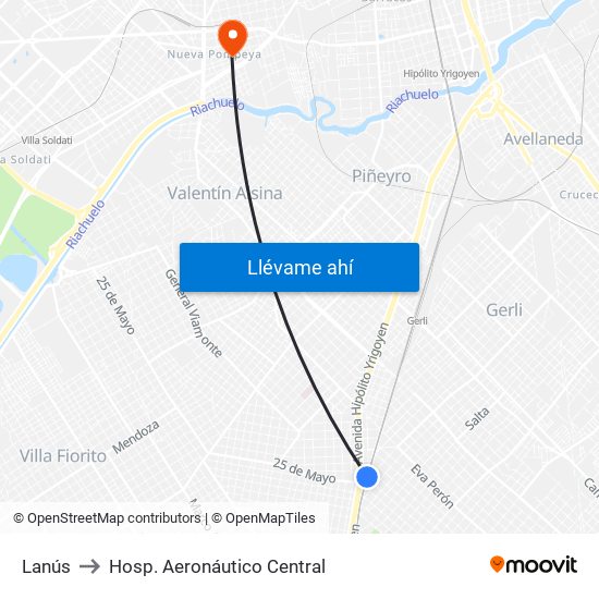 Lanús to Hosp. Aeronáutico Central map