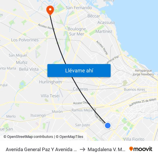 Avenida General Paz Y Avenida Eva Perón to Magdalena V. Martinez map
