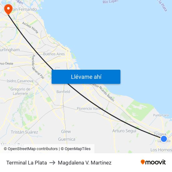 Terminal La Plata to Magdalena V. Martinez map