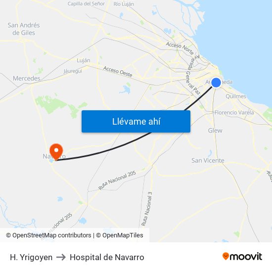 H. Yrigoyen to Hospital de Navarro map