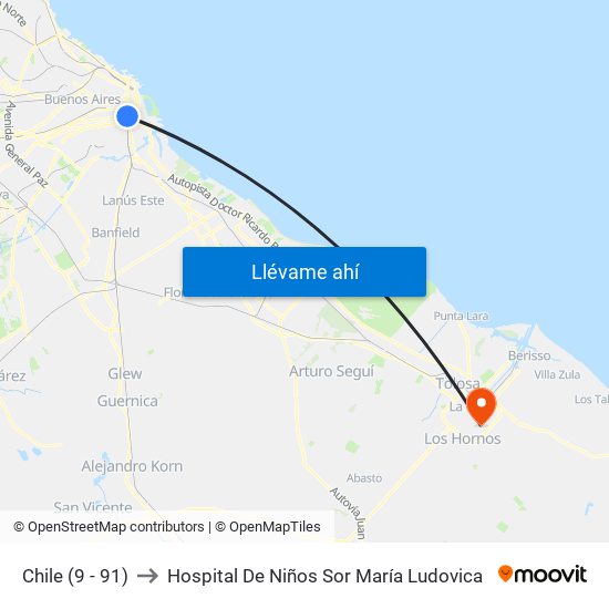Chile (9 - 91) to Hospital De Niños Sor María Ludovica map